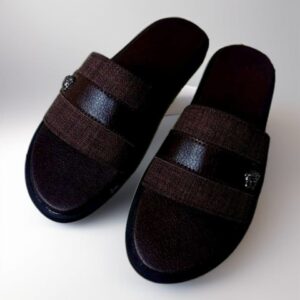 dark brown open-toe slide slippers